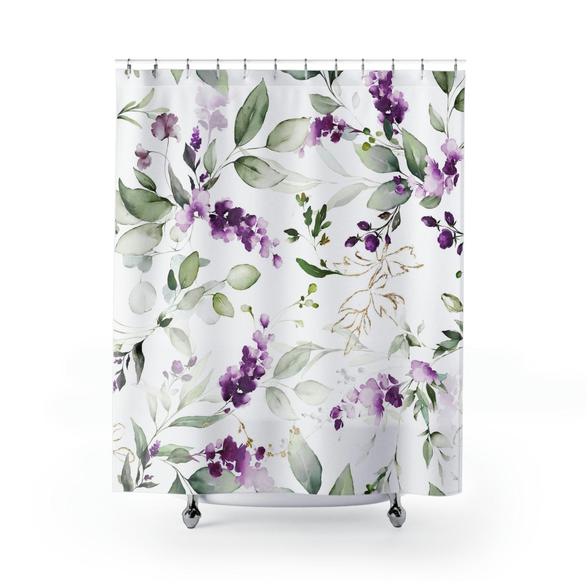 Newwiee 7-teiliges Duschvorhang-Set Boho-Blumen - Wasserdicht, Inkl. Handtücher & Matten, Aquarell-Design