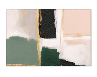 Abstract Area Rug: Sage Green, Blush Pink, Black Color Blocks