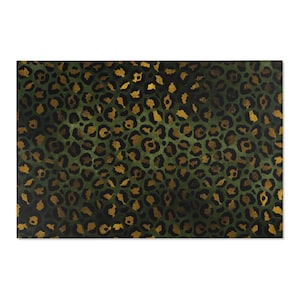 Boho Area Rug, Stylish Green Non-Foil Gold Beige Brown Leopard, Animal Skin, Modern Elegant Minimalist, Home Office, Living Room,Floor Decor