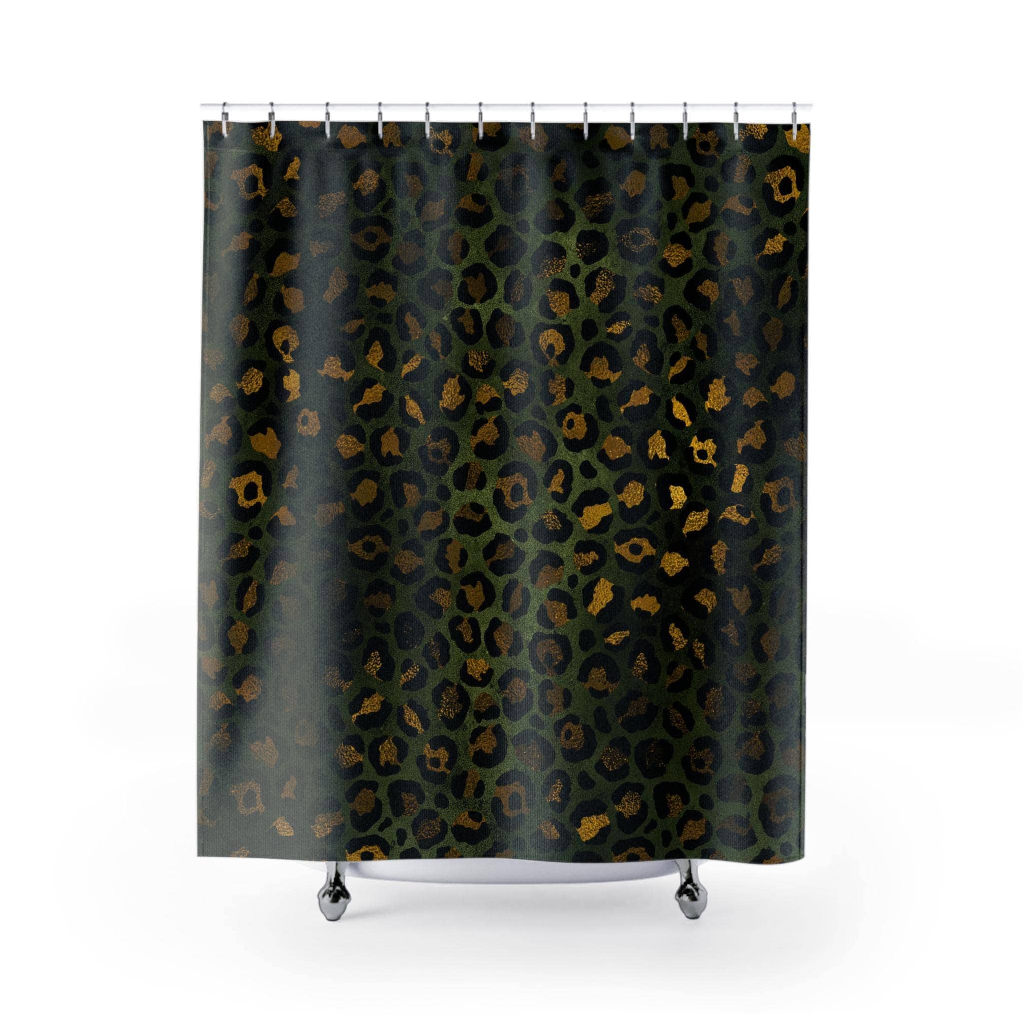 Green Leopard Print Shower Curtain: Modern Minimalist Animal Skin Decor