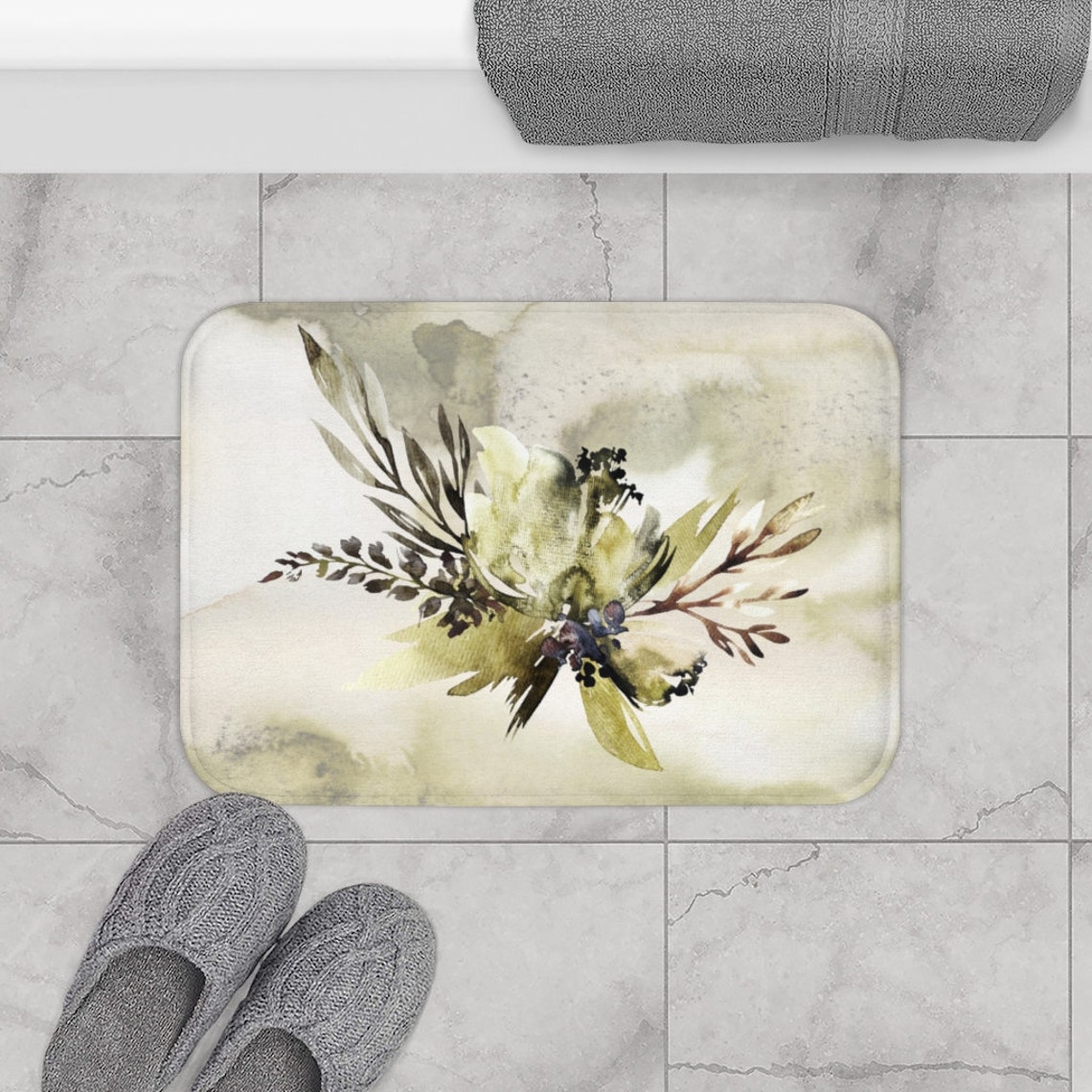 Bohemian Bath Mat and Rug Sage Green Ombre Wild Flowers Etsy