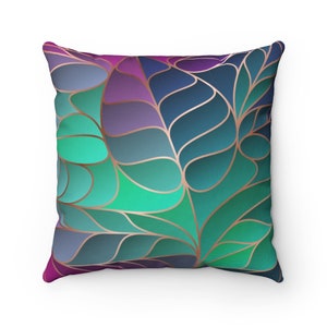 Abstract, Art Nouveau,Throw Pillow Cover, Teal Green Pink, lavender, Violet Lilac Purple, Navy Blue, Bohemian Decorative, Accent Pillow