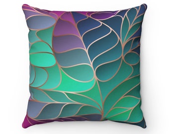 Abstract, Art Nouveau,Throw Pillow Cover, Teal Green Pink, lavender, Violet Lilac Purple, Navy Blue, Bohemian Decorative, Accent Pillow