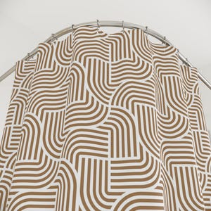 Abstract Art Deco Shower Curtain | Fabric Shower Curtain, Tan Beige White Geometric image 7