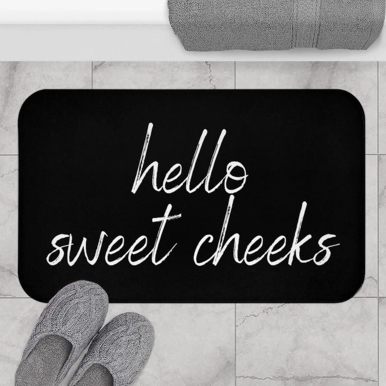 Hello Sweet Cheeks Bath Mat Cute Simple Bathroom Rug Black Etsy