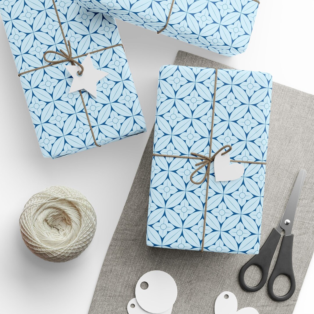 Art Deco Wrapping Paper Roll, Art Nouveau, Geometric, Pale Blue Gifts ...