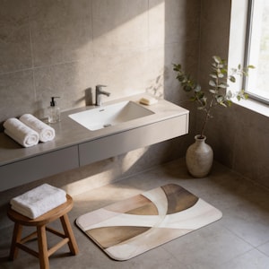 Boho Bath Mat | Brown Taupe Earthy Neutral Abstract Watercolor Bathroom Rug