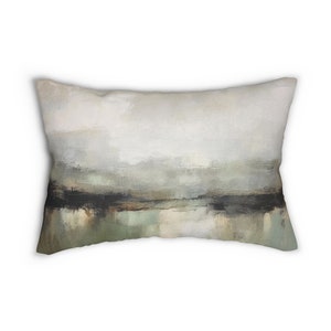 Abstract Boho Throw Lumbar Pillow, Modern Organic, Landscape, Black Grey Sage Green, Neutral Earthy Colors, Pillow With Insert, Couch Pillow