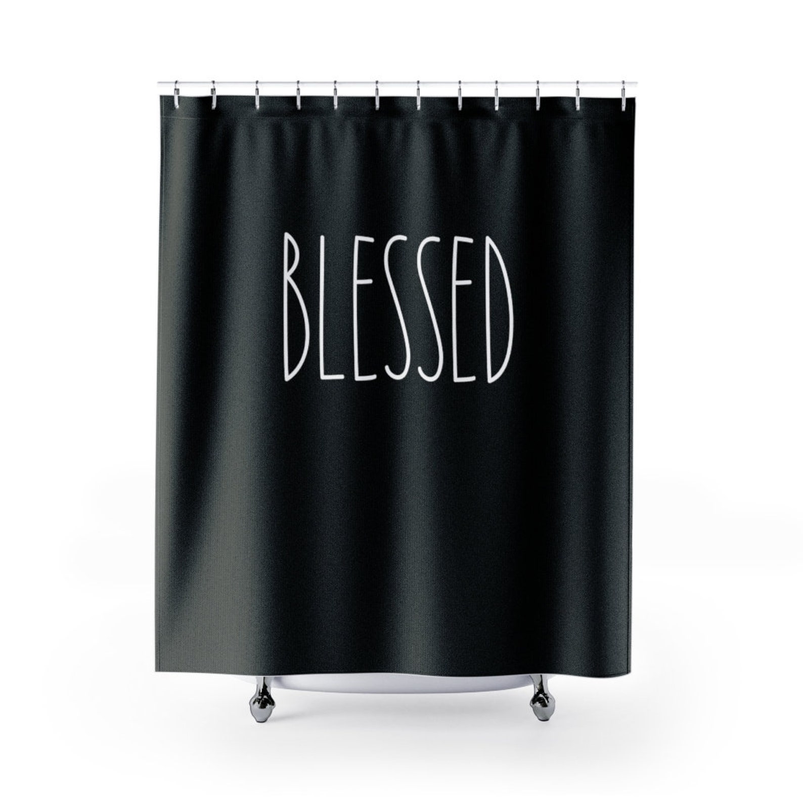 Rae Dunn Inspired Blessed Shower Curtain Black and White Etsy