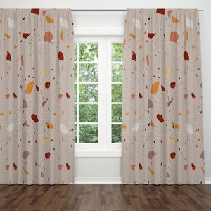 Boho Chic Window Curtains, Beige, Red,, Colorful Terrazzo, Marble Lover Decor, 50&quot;X84”, Window Treatments, Modern Home Decor