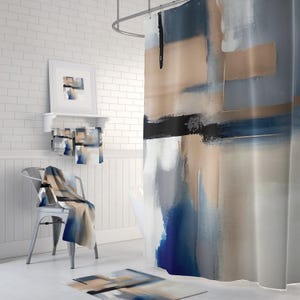 Abstracte aquarel badkamerset: marineblauw, beige en grijs
