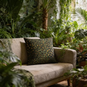 Boho Pillow Cover | Green Brown Black Leopard Animal Print Couch Throw
