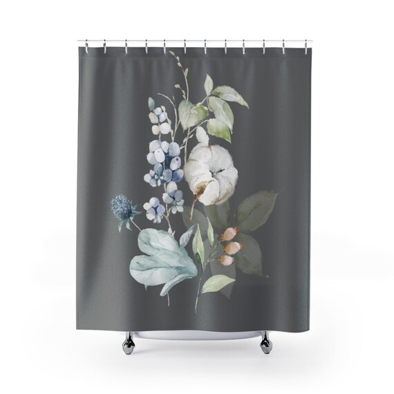 Boho Duschvorhang Grau Eukalyptus Blatter Baumwolle Blume Etsy