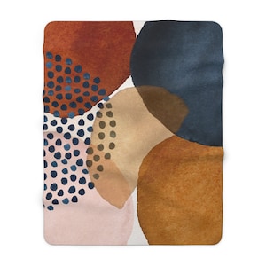 Cozy Comfy Boho Blankets, Navy, Rust, Burnt Orange, Watercolor, Modern Abstract Art, Living Room, Bedroom, Home Office Throw Blanket RnB