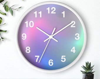 Purple Wood Wall clock, Minimalist Wall Clock, Lavender Pink, Colorful Kitchen Wall Clock, office wall clock, Holographic 10" Wall Clock