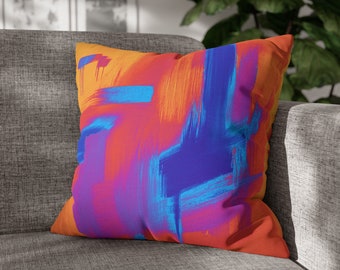 Housse de coussin abstraite pour canapé | orange, rose, bleu, vif, pop décoratif coloré | Coussin décoratif, taie d'oreiller pastel 20 x 20