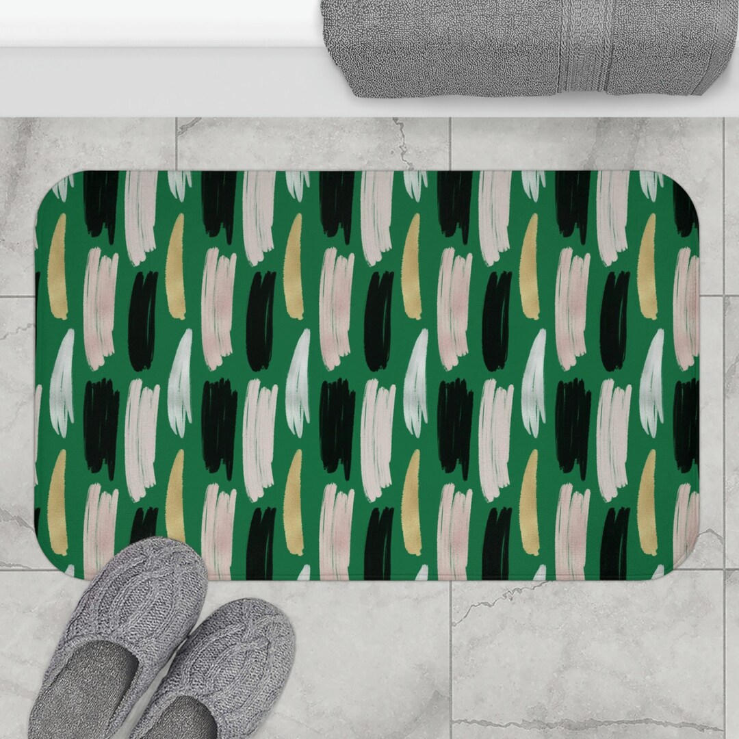 Boho Bath Rug Kitchen Mat Abstract Emerald Green Blush Etsy