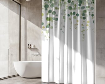 Boho Shower Curtain | Sage Green, Hanging Eucalyptus Botanical Fabric Shower Curtain, Watercolor