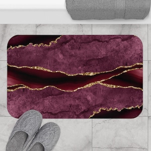 bohemian bath mat and rug, Wine Burgundy, Purple Pink and beige  Agate Quartz, Marble Fancy Luxury in Watercolor Print Bathroom Decor