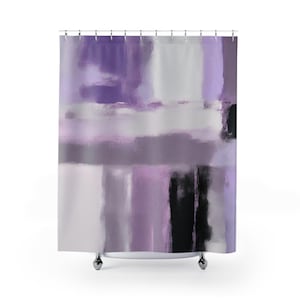 Fabric Boho Shower Curtain | Abstract Lavender Lilac Violet White,Black Watercolor, Minimalist, Bathroom Accessories