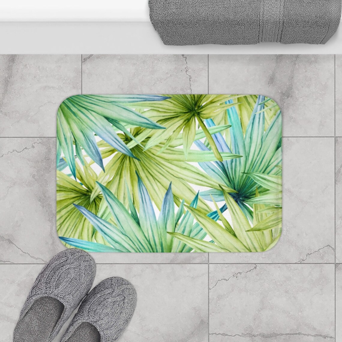 Bath Mat and Rug Teal Forest Green Jungle Tropical Palm Etsy