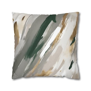 Abstract  Throw Pillow Cover | Earthy Grey, Forest Sage Green, White Muted Gold, Ombre Sofa Cushion Pillowcase, Modern Art Decor
