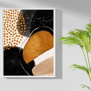 Boho Wall Decor Art Prints, Abstract Burnt Orange Black Beige Gold Living Room Office Vertical Horizontal Wall Art