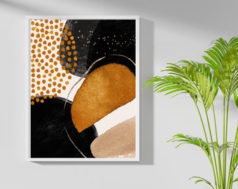 Abstract Boho Art Print: Burnt Orange, Black & Gold