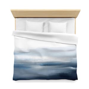 Abstract Duvet Cover, Navy White Ombre, Dusty Smoky Blue, Elegant Fancy, Ocean Watercolor, Bedroom Home Decor, King, Queen Twin Bedding