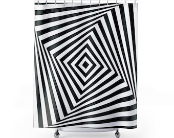 Retro Shower Curtain |  Funky Black White Water Resistant Bathroom Curtain