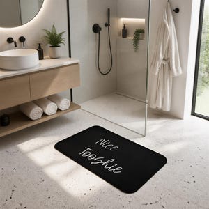 Funny Black Bath Mat, Nice Tooshie, Modern Bathroom Rug (Memory Foam)