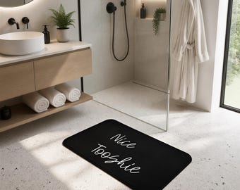 Funny Black Bath Mat, Nice Tooshie, Modern Bathroom Rug (Memory Foam)