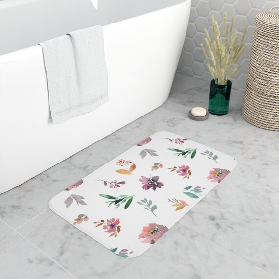 Bathroom Home & Living Bath Mats & Rugs Burgundy Plum Pink Floral
