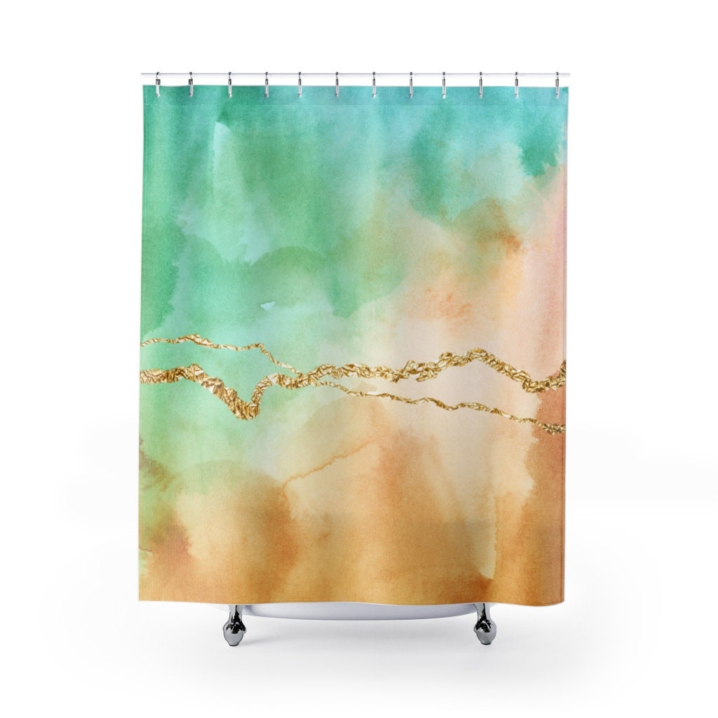 Boho Shower Curtains Soft Jade Green Beige Ombre Gradient Etsy