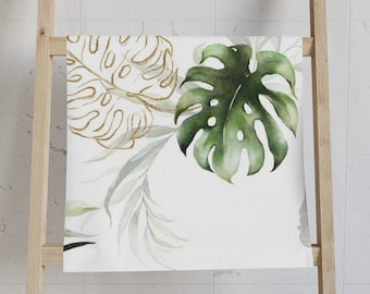 Hand Towel, Monstera Leaves, Exotic Jungle, Tropical Botanical, White Beige Green, Elegant Fancy, Kitchen Bathroom, Spa, Workout Towel