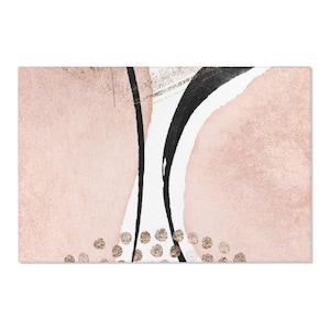 Abstract Boho Area Rug, Dusty Pink White Beige Black Modern Stylish Elegant Minimalist, Home Office, Living Room, Bedroom Floor Decor