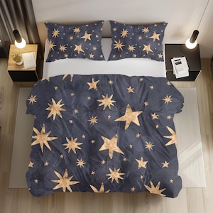 Abstract Duvet Cover, Navy Beige, Muted Gold, Night Sky, Universe Galaxy Celestial, Stars Bedroom Decor,King Queen Duvet Covers Boho Bedding