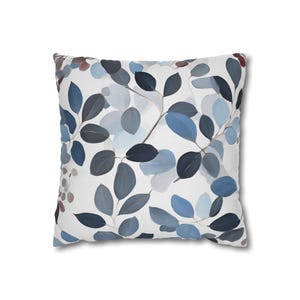 Couch Throw Decorative Pillow | Abstract Leaves, Navy Sky Blue, Grey, Off White, Stylish Watercolor | Living, BedRoom 20x20 18x18
