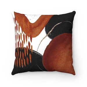 Abstract Square Pillow Cover, Black Rust Brown Watercolor,Mid Century Retro Fancy Elegant Stylish Couch Pillowcase 20x20 18x18 16x16