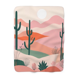 Bohemian Couch Throw Blankets | Boho Desert Green Cactus Succulent, Pink Landscape Sun Living Room, Bedroom, Accent Throw Blankets