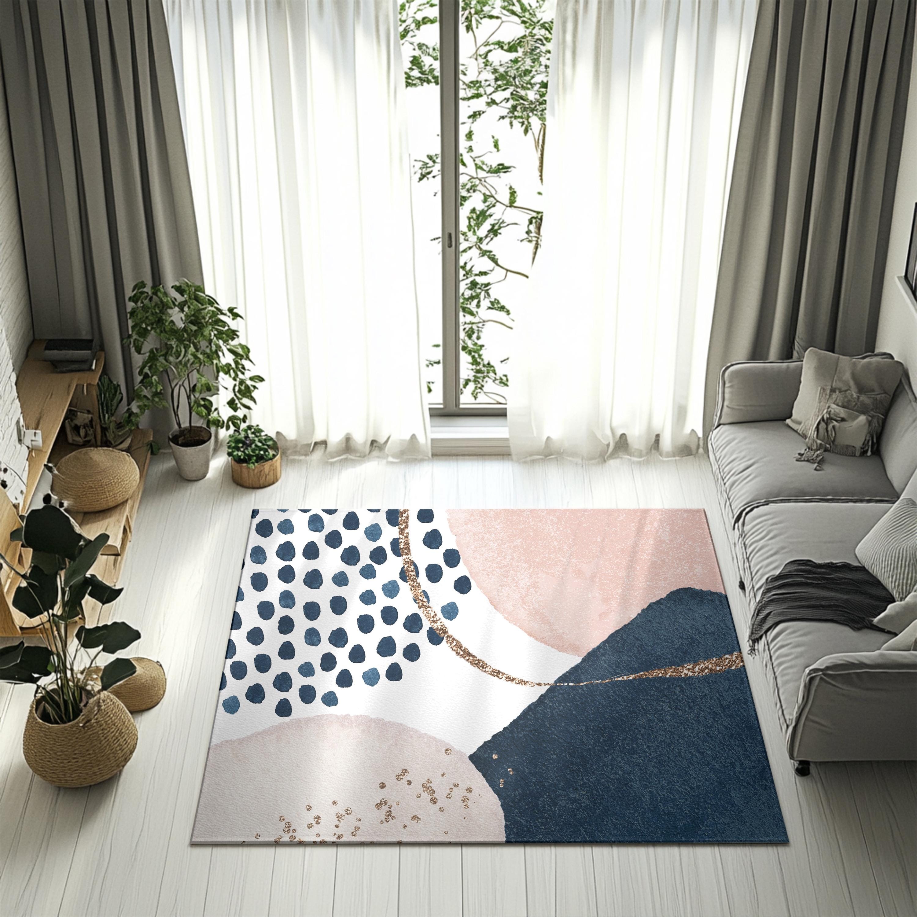Boho Chic Area Rugs, Navy, Ivory, Gold, Blush Pink, Abstract, Mid ...