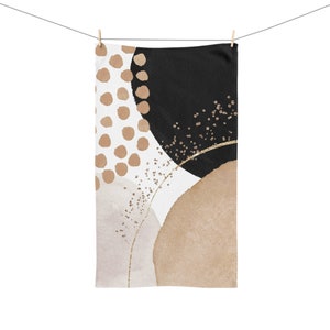 Boho Hand Towel, Abstract Blush Beige, black, Muted Gold, Watercolor Stylish, Mid Century, Minimalist  Kitchen Bathroom, Spa, Workout Towel
