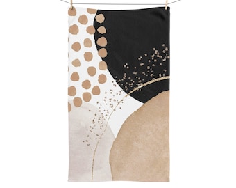 Boho Hand Towel, Abstract Blush Beige, black, Muted Gold, Watercolor Stylish, Mid Century, Minimalist  Kitchen Bathroom, Spa, Workout Towel