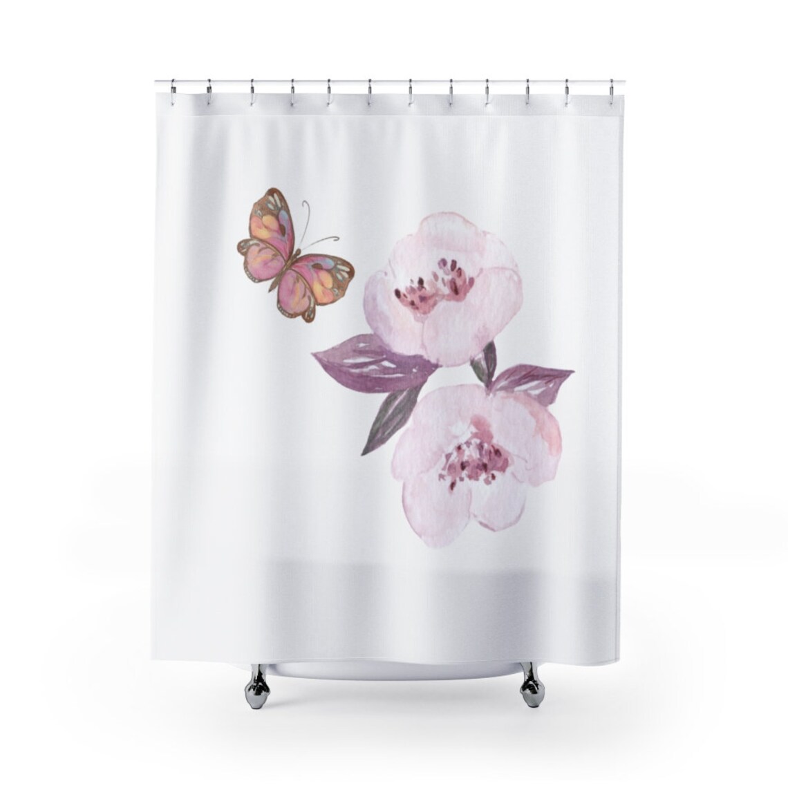 Bauernhaus Duschvorhang lila Pfirsich Butterly Aquarell | Etsy