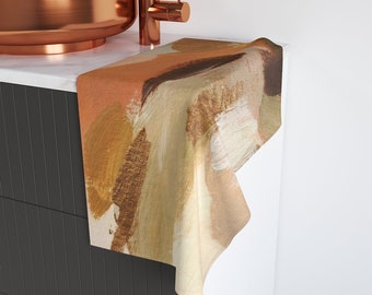 Boho Hand Towel, Abstract Rust Brown, Burnt Orange Beige , Brush Paint, Neutral Earth Tones, Kitchen Bathroom, Spa, Workout Towel