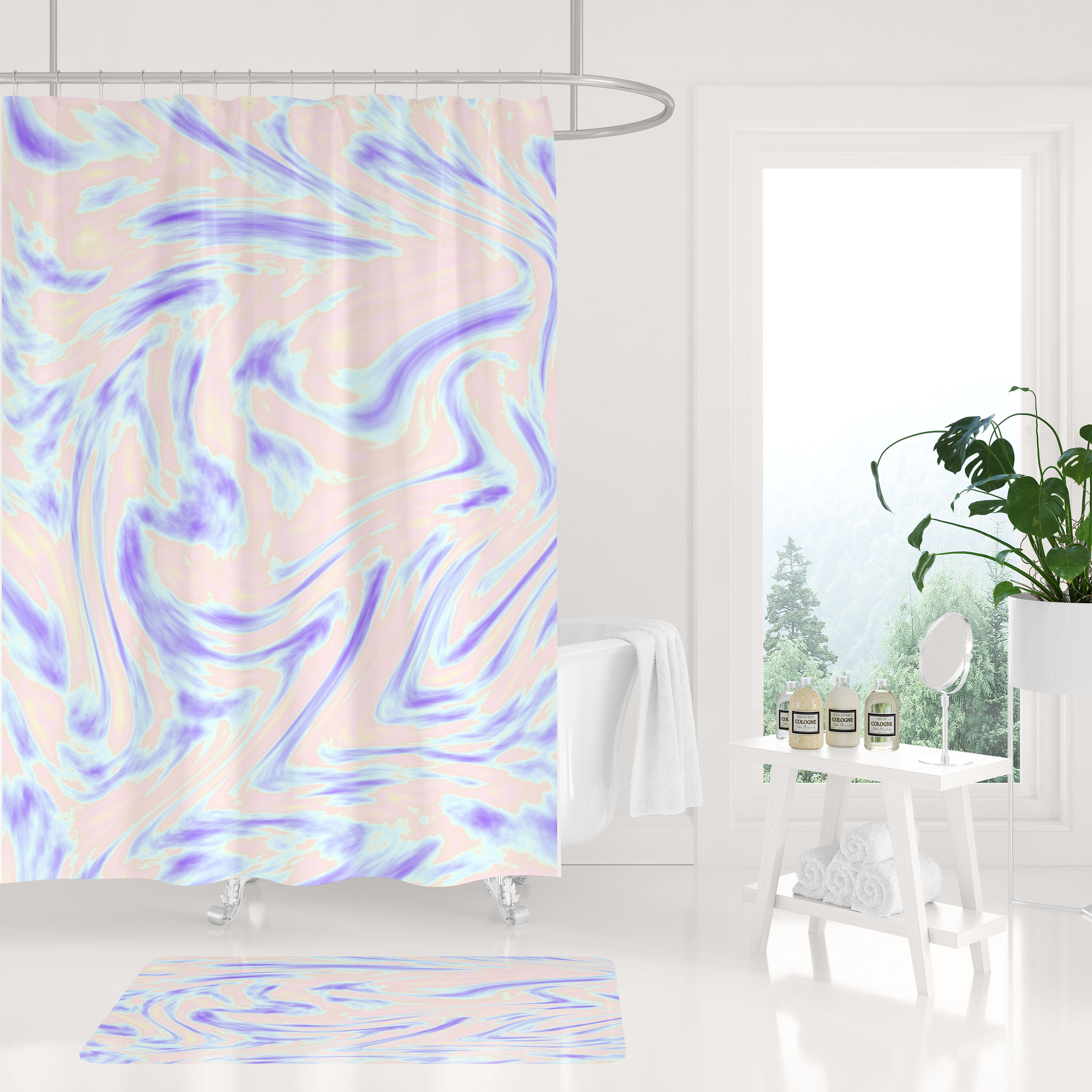 Holographic Shower Curtain Turquoise Purple Peach Pink Etsy