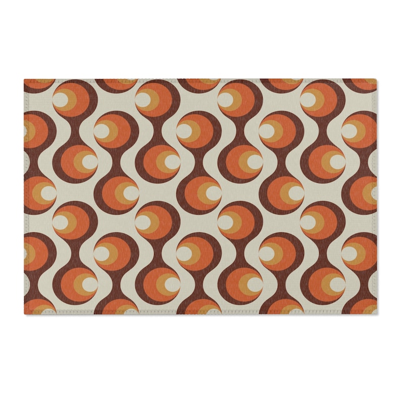 Retro Boho Area Rug | Muted Rust Beige Brown, Orange Eyeballs 70s ...