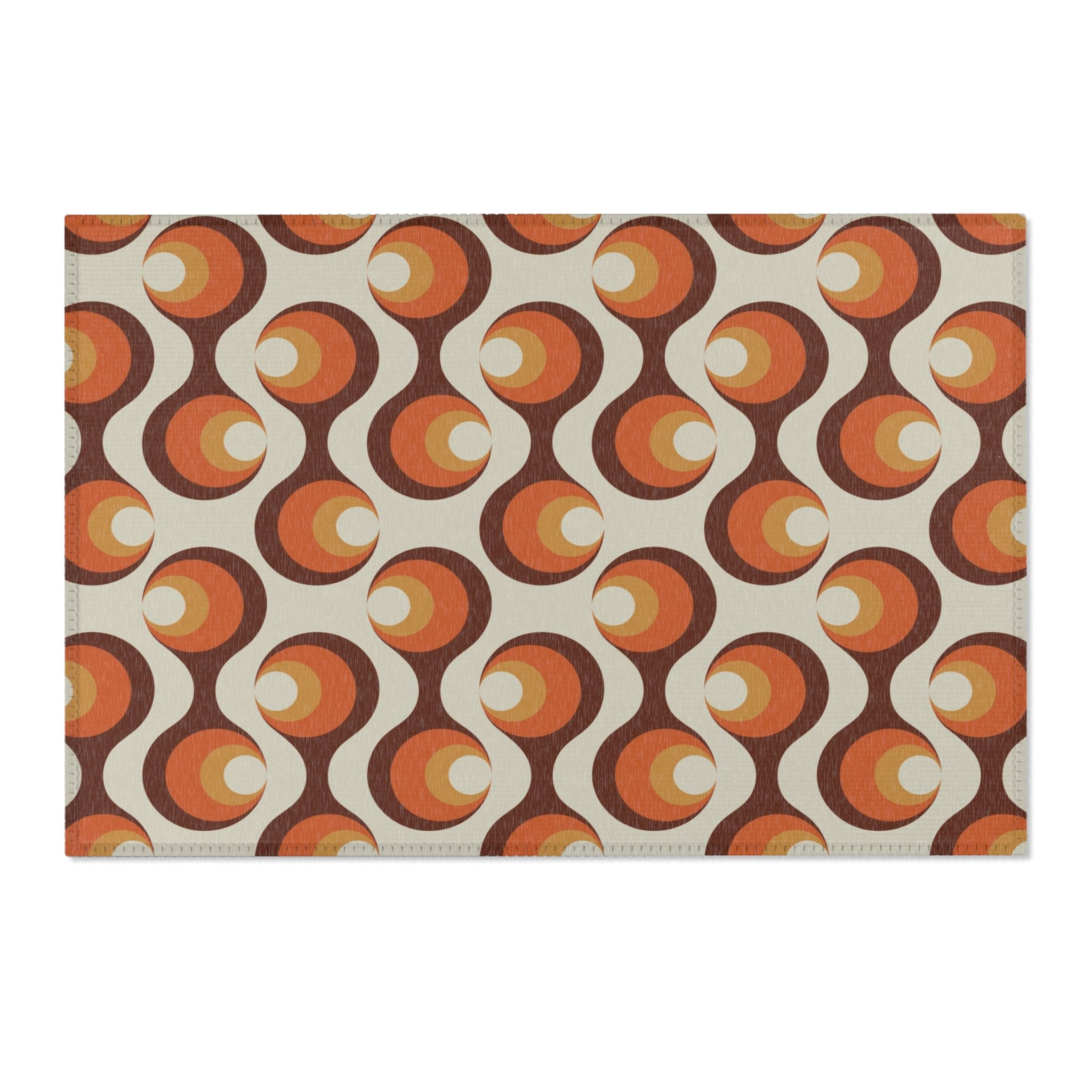 Retro Boho Area Rug | Muted Rust Beige Brown, Orange Eyeballs 70s ...