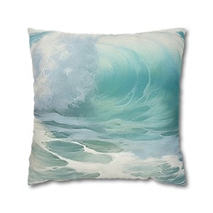 Ocean Couch Throw Decorative Pillow | Teal Turquoise Aqua Waves, Sea Ocean, Beach House Pillows | Square, Living Room, 20x20 18x18