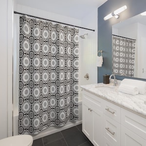 Art Deco Vintage Boho Shower Curtain | Retro, Black White Art Nouveau | Minimalist Modern Bathroom, Apartment Home Decor